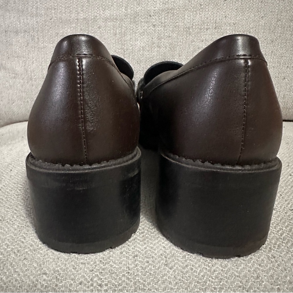 Marc Fisher Dancel Dark Brown Heeled Leather Loafers Lug Sole and Silver Accent - Picture 4 of 7